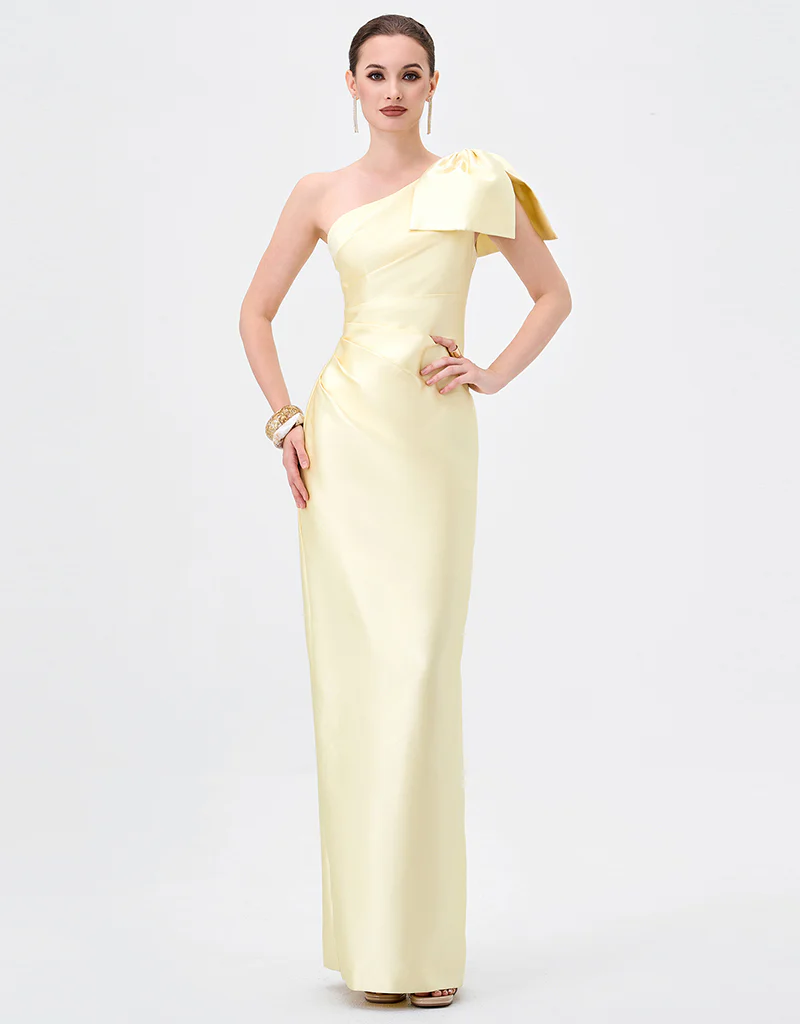 ARAMY ONE SHOULDER BOW GOWN B83D0160 - Yellow