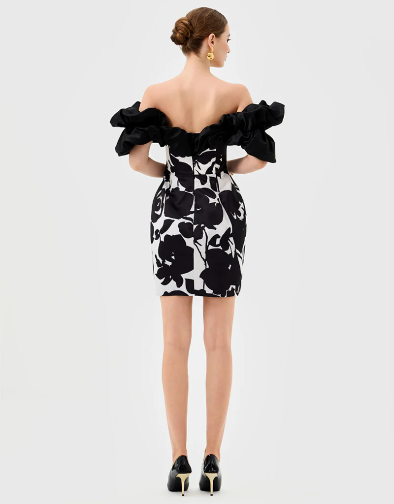 CHARLI OFF SHOULDER MINI BL81D02S - Black White Print - Image 5
