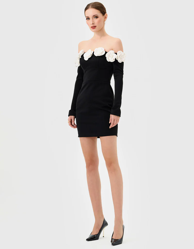 DANNA LONG SLEEVE MINI BL81D22S - Black/White Flower - Image 3