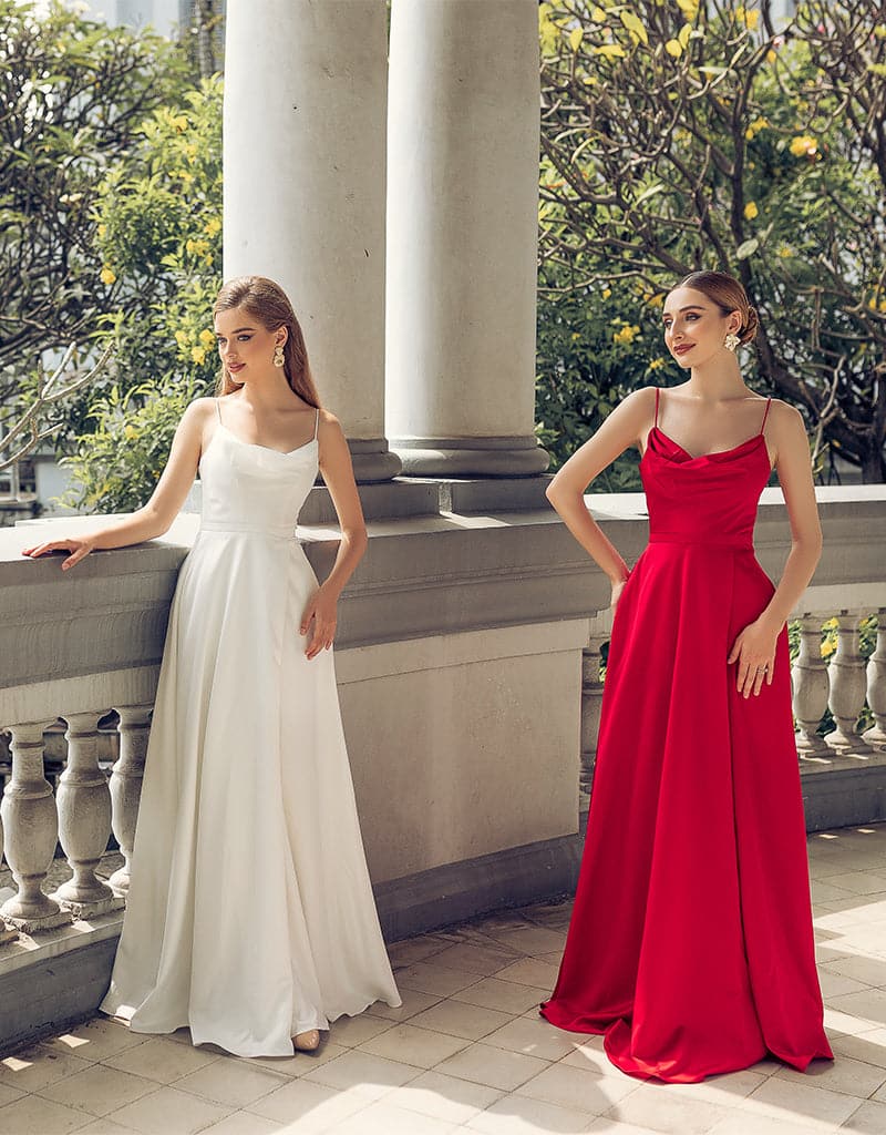 DIAMOND COWL WRAP GOWN B43D11LW - Red - Image 3