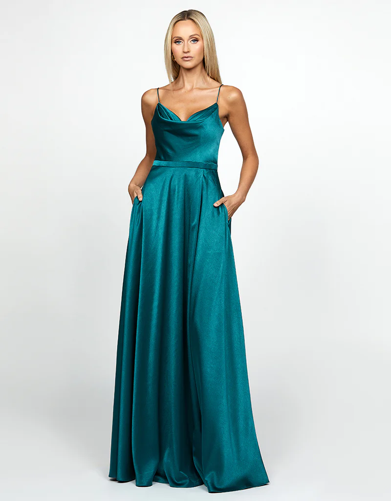 DIAMOND COWL WRAP GOWN B43D11LW - Emerald