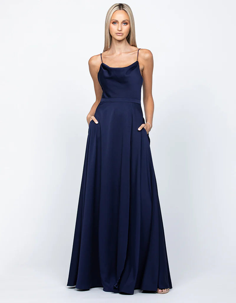 DIAMOND COWL WRAP GOWN B43D11LW - Navy - Image 2
