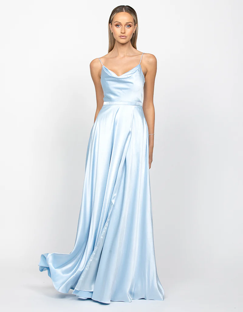 DIAMOND COWL WRAP GOWN B43D11LW - Sky Blue - Image 3