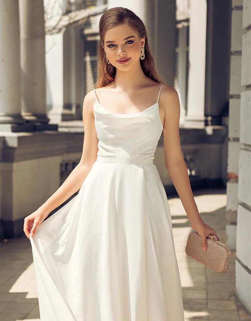 DIAMOND COWL WRAP GOWN B43D11LW - White