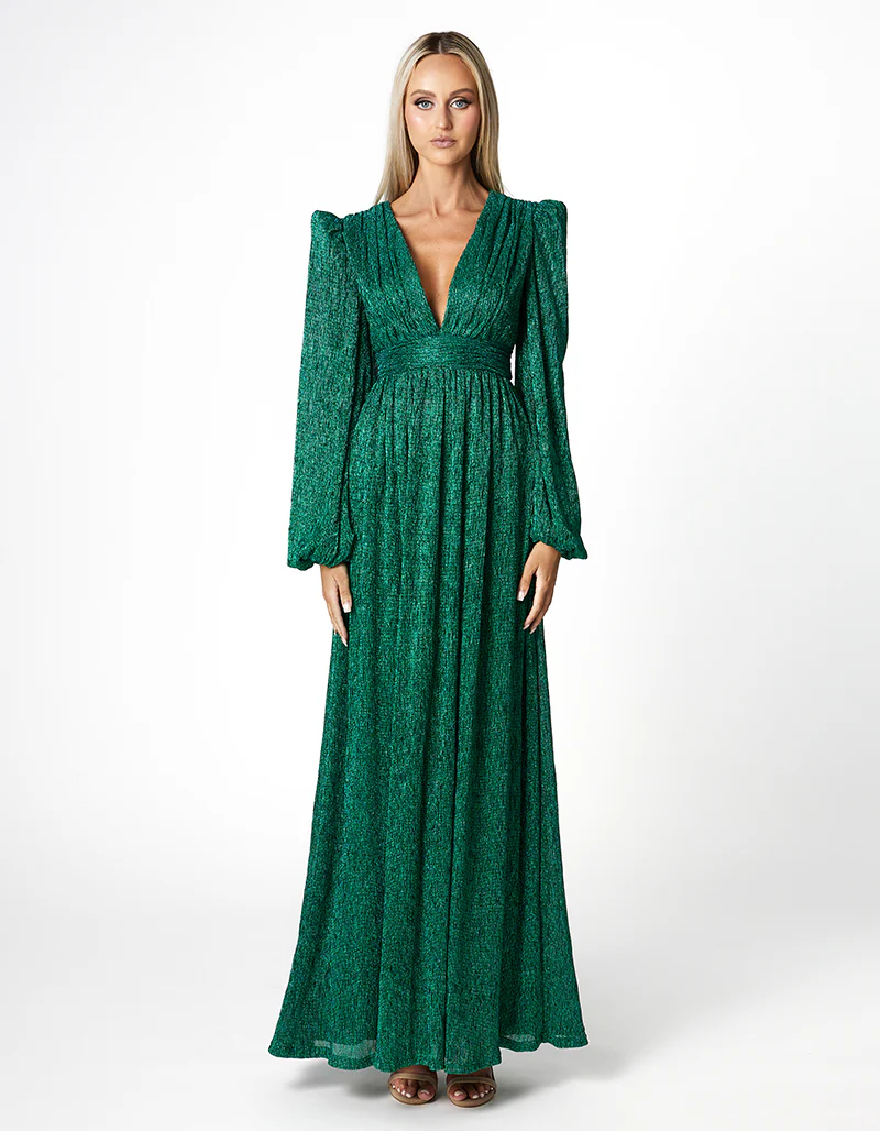 DOMINIQUE V NECK LONG SLEEVE MAXI BL66D22L - Emerald