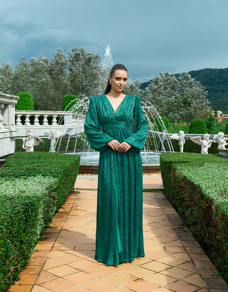 DOMINIQUE V NECK LONG SLEEVE MAXI BL66D22L - Emerald - Image 14