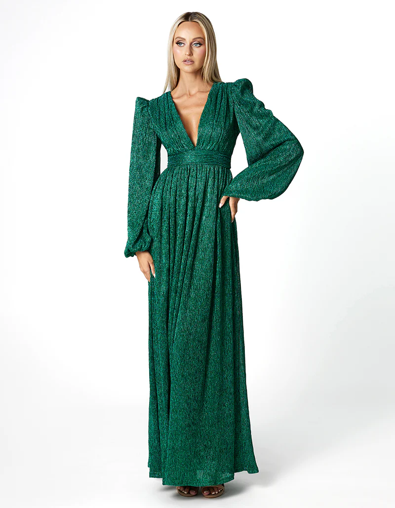 DOMINIQUE V NECK LONG SLEEVE MAXI BL66D22L - Emerald - Image 2