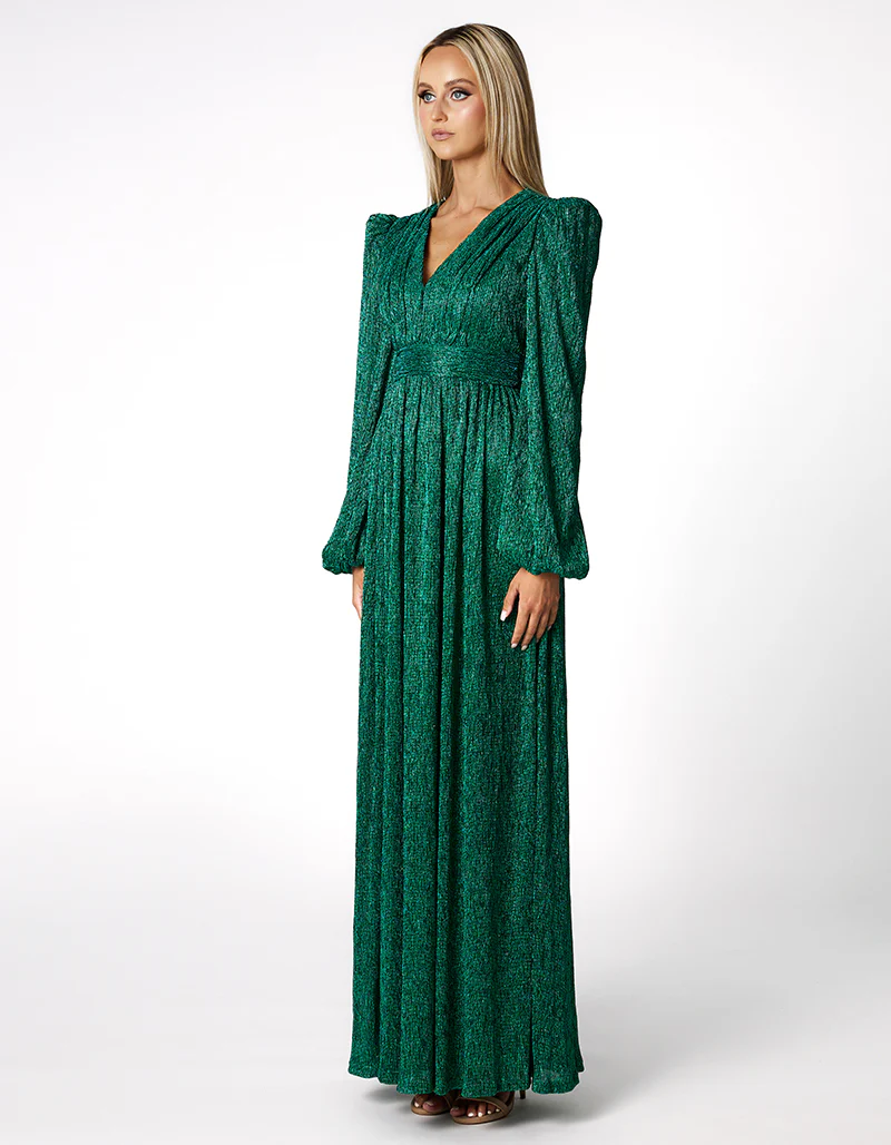 DOMINIQUE V NECK LONG SLEEVE MAXI BL66D22L - Emerald - Image 3