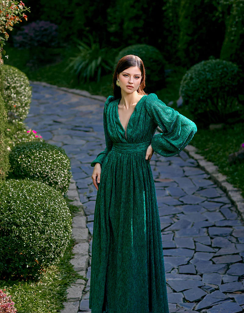 DOMINIQUE V NECK LONG SLEEVE MAXI BL66D22L - Emerald - Image 7