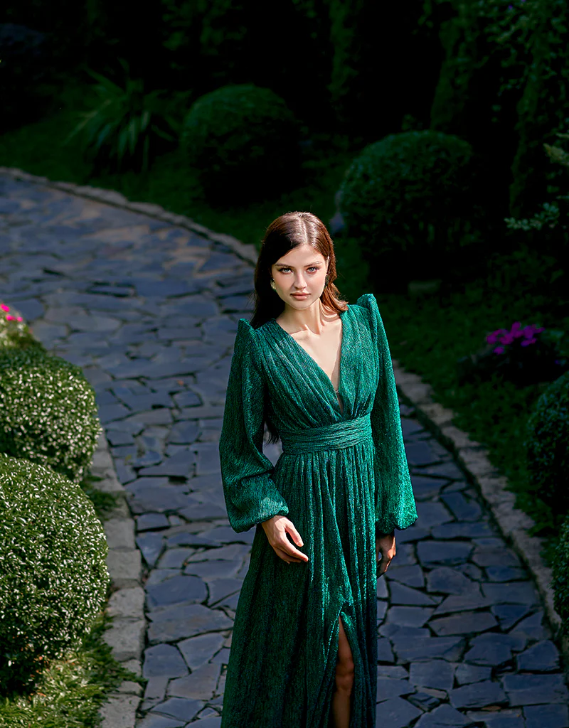 DOMINIQUE V NECK LONG SLEEVE MAXI BL66D22L - Emerald - Image 8