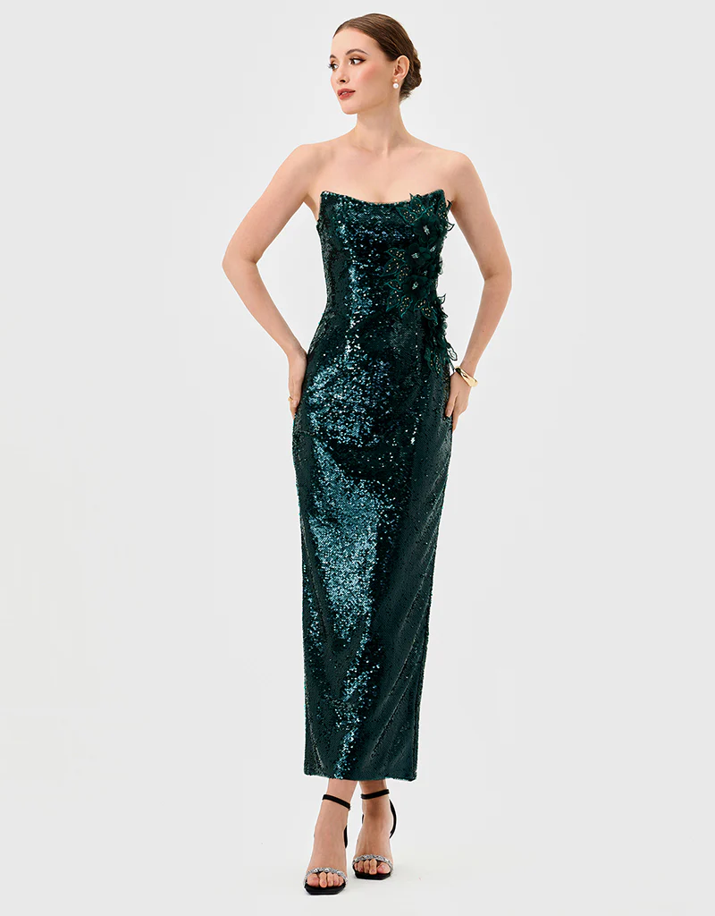 EDITH SCOOP STRAPLESS MIDAXI B76D14L - Emerald