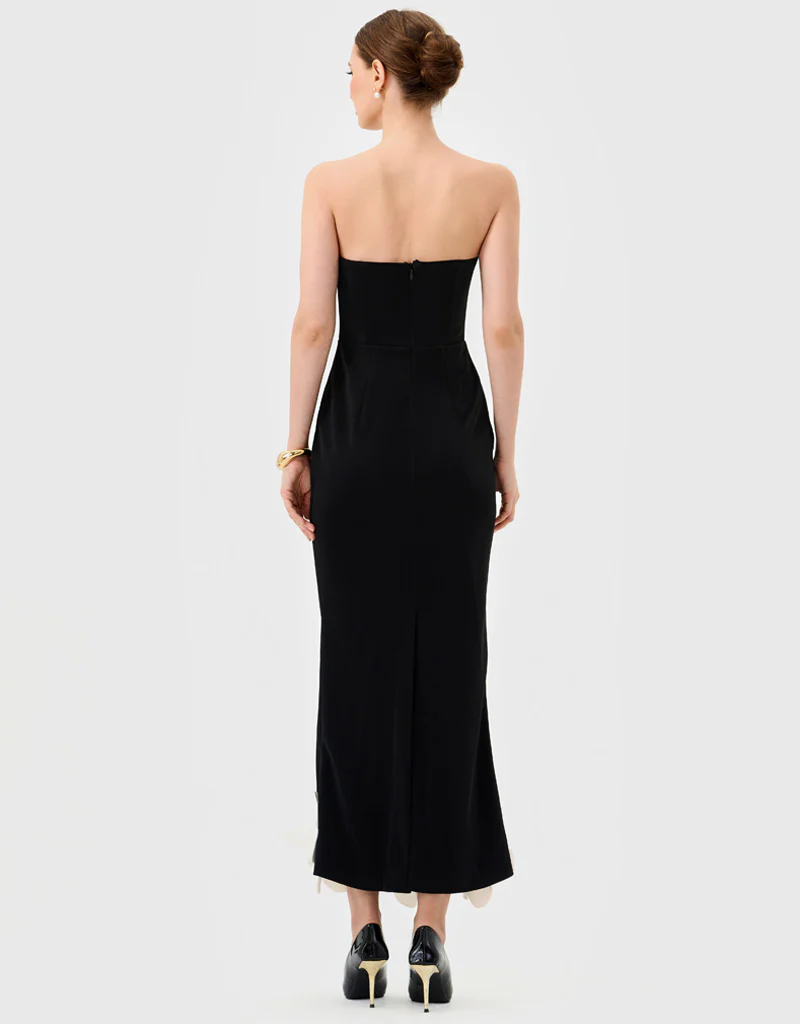 EMILIANA STRAPLESS MIDAXI BL81D23L - Black/White Flower - Image 4