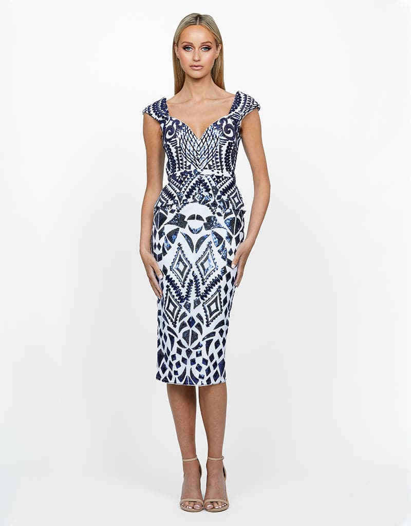 GLOWING CAP SLEEVE PEPLUM MIDI B55D35S - Image 4
