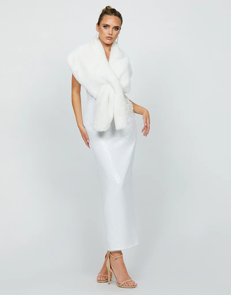 HALIA FAUX FUR SHAWL B74L61 - Ivory