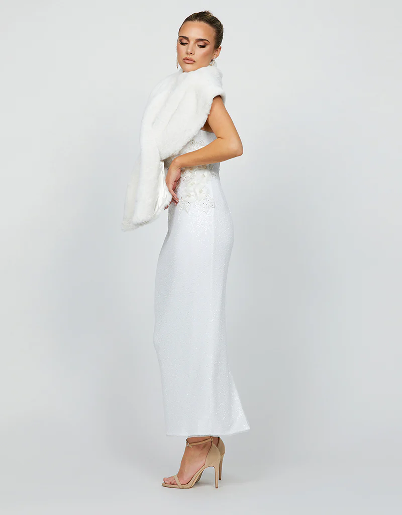 HALIA FAUX FUR SHAWL B74L61 - Ivory - Image 2