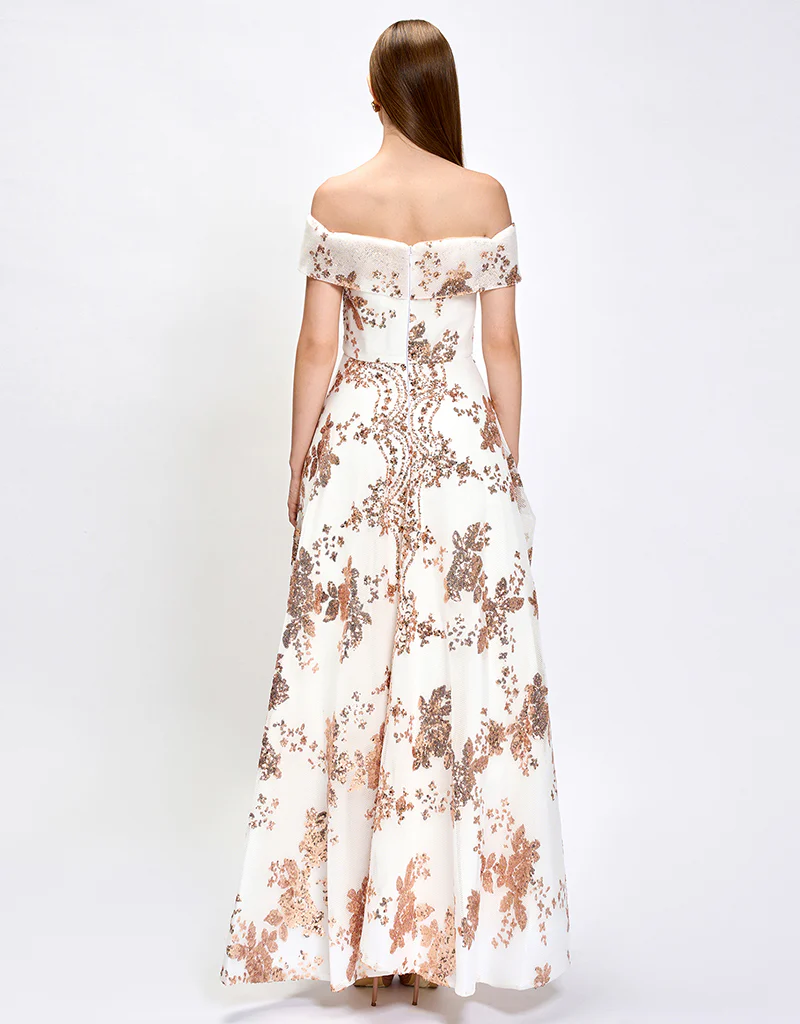 JESSIE OFF SHOULDER MESH BALL GOWN B33D41HL - Rose Gold/White/White - Image 3