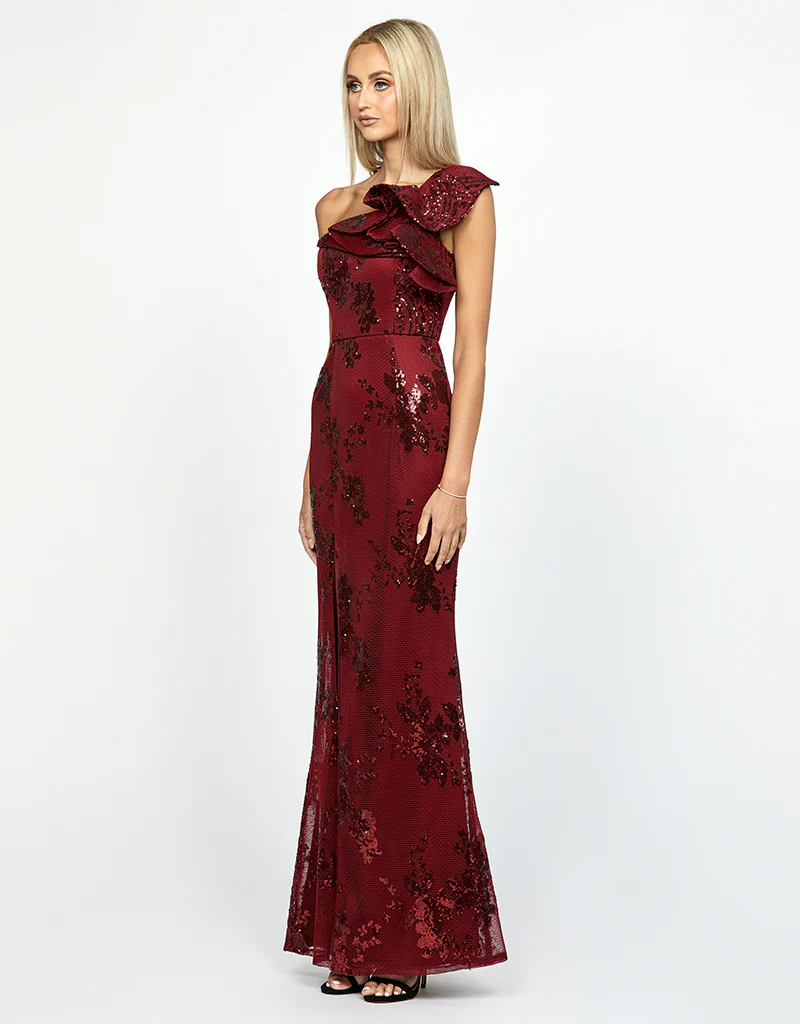 JESSIE ONE SHOULDER GOWN B53D29L - Burgundy - Image 3