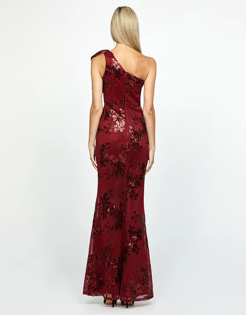 JESSIE ONE SHOULDER GOWN B53D29L - Burgundy - Image 4