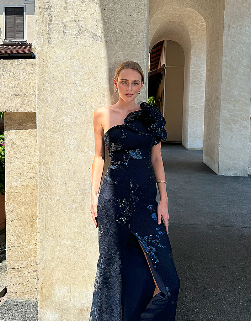 JESSIE ONE SHOULDER GOWN B53D29L - Navy - Image 4