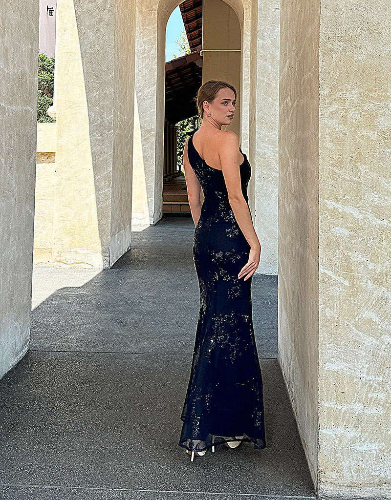 JESSIE ONE SHOULDER GOWN B53D29L - Navy - Image 5