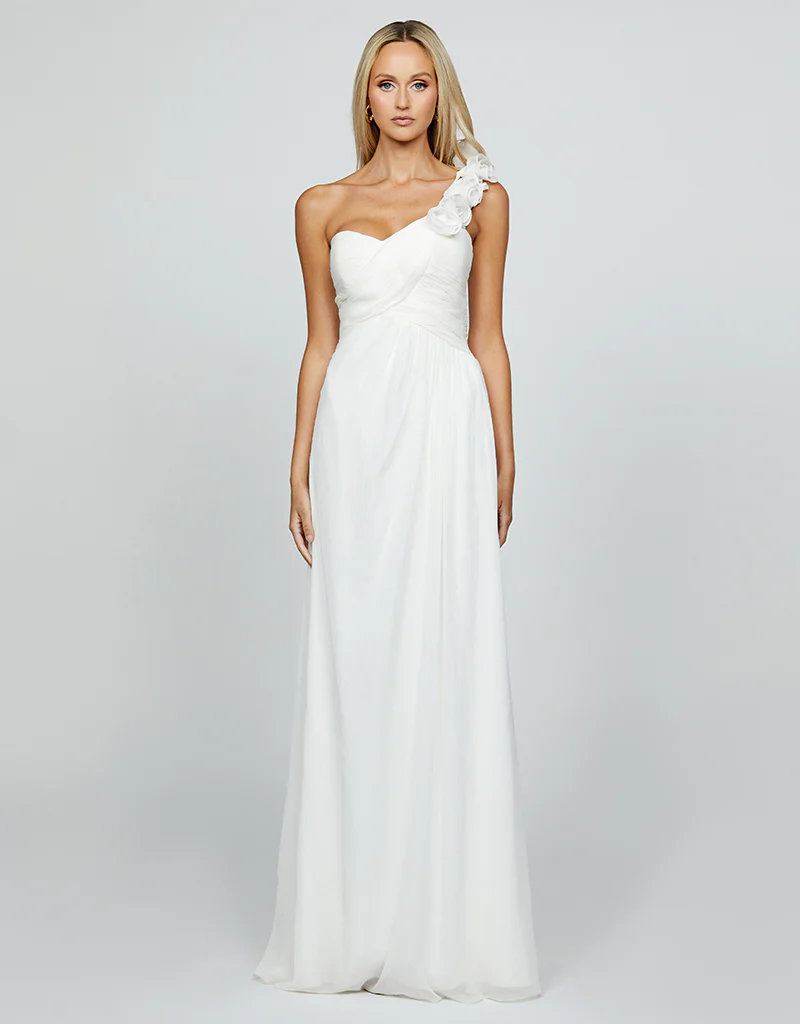 JUDITH ONE SHOULDER ROSETTE GOWN SAMPLE B69D38L