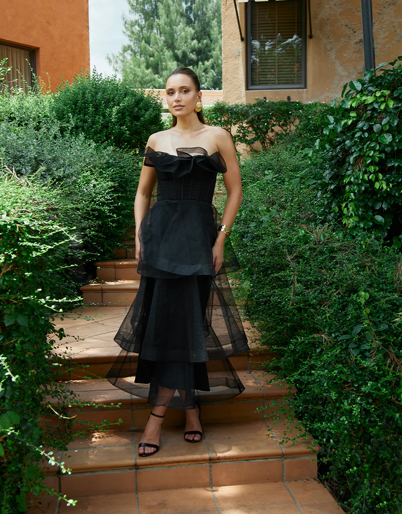 KASCADE TIERED RUFFLE MIDAXI B68D07L - Black - Image 8