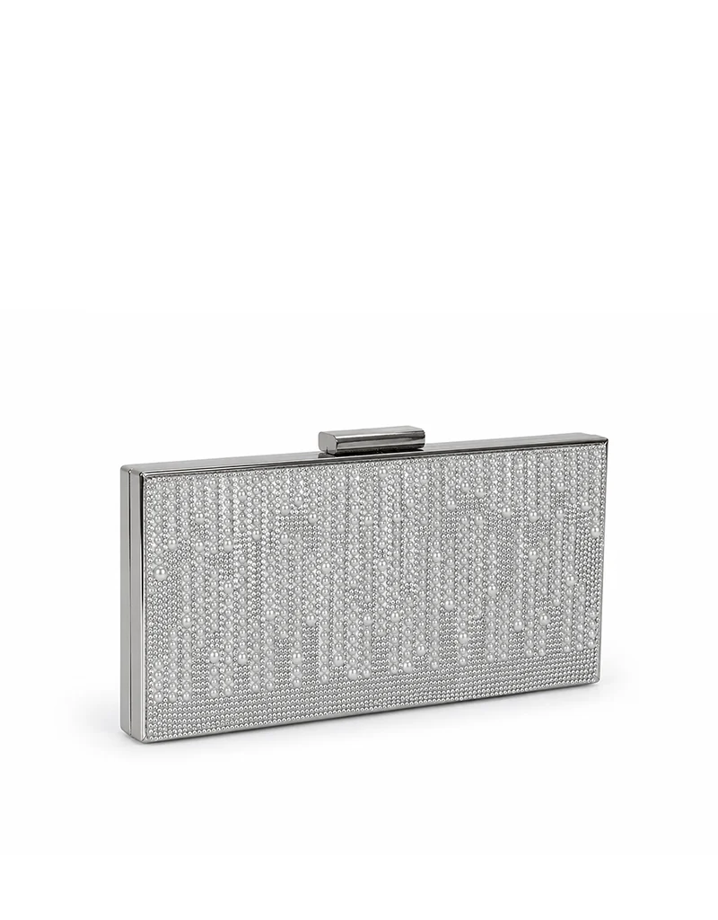 KRISTA RHINESTONE AND PEARL CLUTCH SILVER YX00019