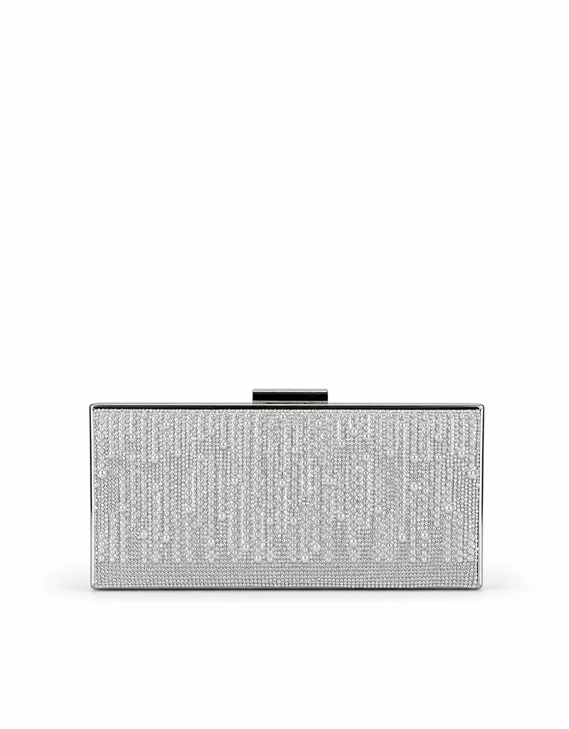 KRISTA RHINESTONE AND PEARL CLUTCH SILVER YX00019 - Image 2