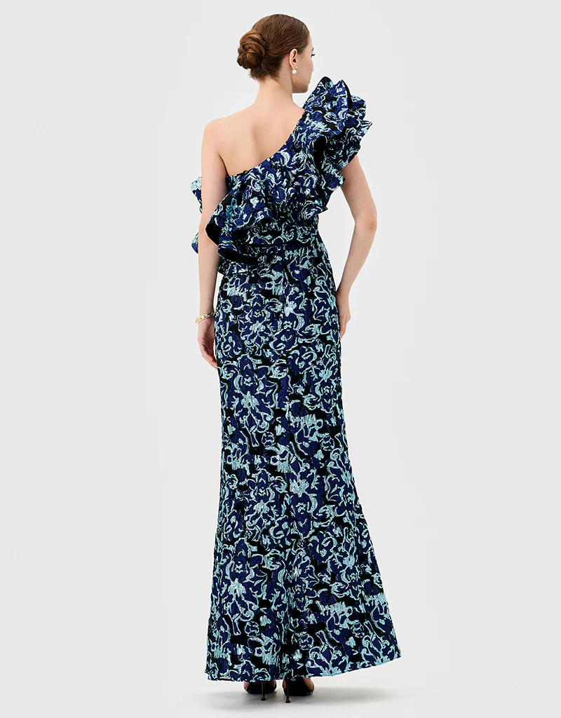 LETTY ONE SHOULDER RUFFLE GOWN B77D45L - Blue - Image 5