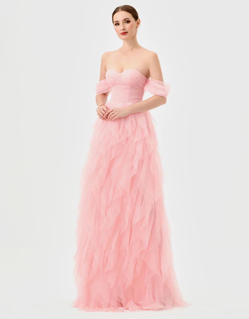 LILI OFF SHOULDER RUFFLE GOWN B82D79L - Pink - Image 3