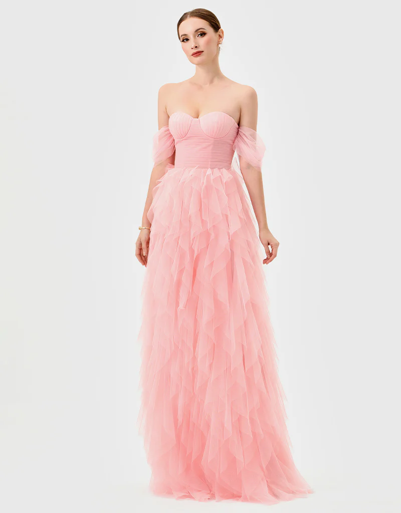 LILI OFF SHOULDER RUFFLE GOWN B82D79L - Pink - Image 4