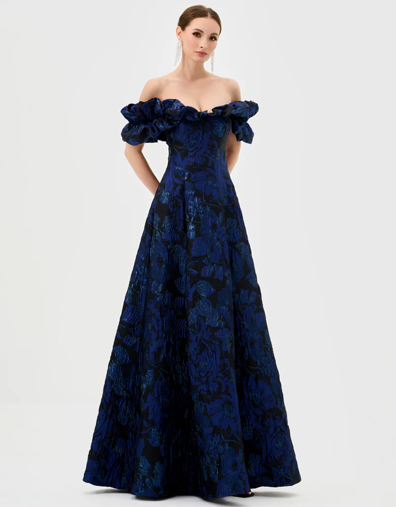 MALIYAH OFF SHOULDER GOWN B81D10L - Navy - Image 3