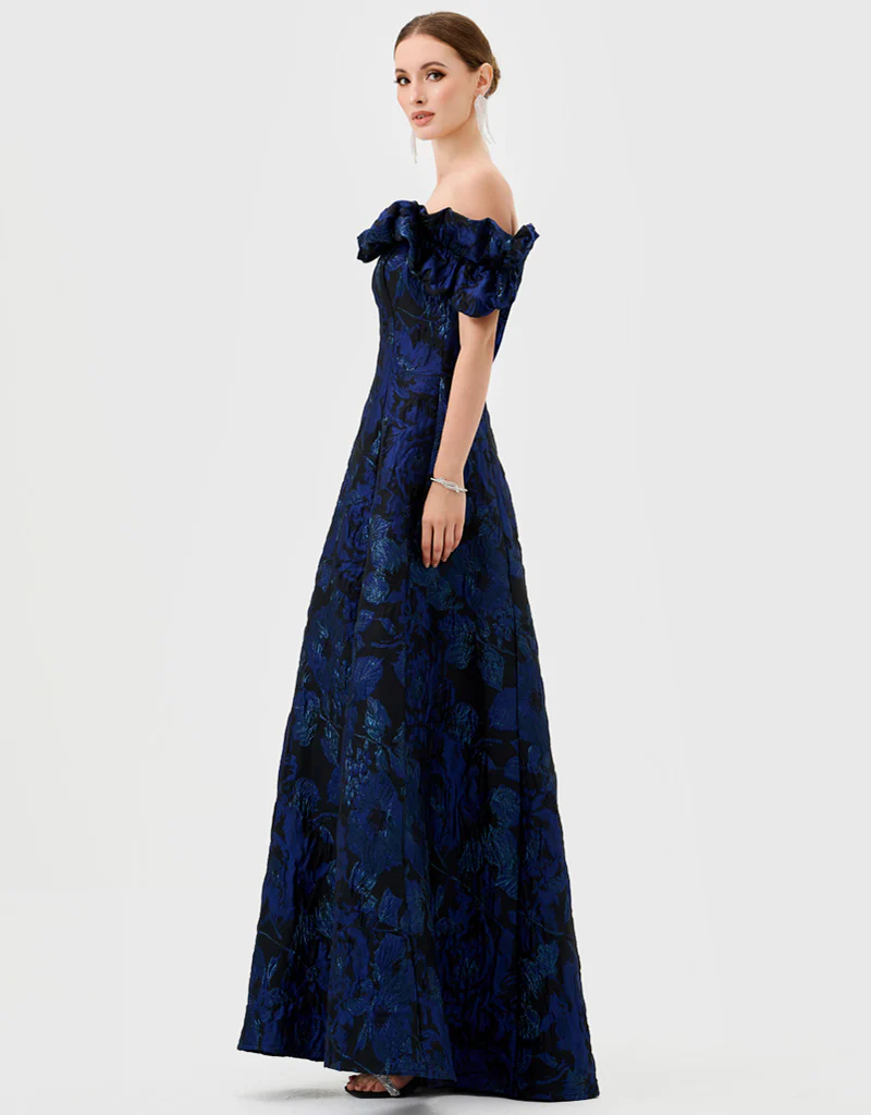 MALIYAH OFF SHOULDER GOWN B81D10L - Navy - Image 4