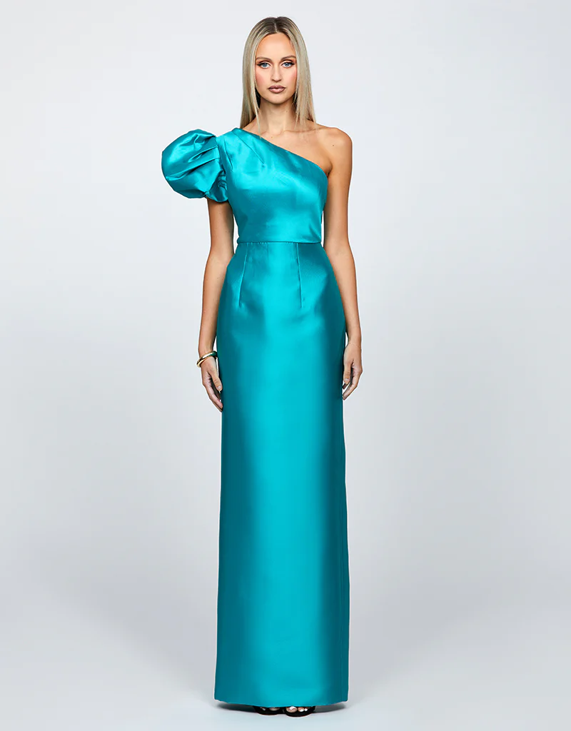 MARCHESA ONE SHOULDER GOWN B65D18L - Teal