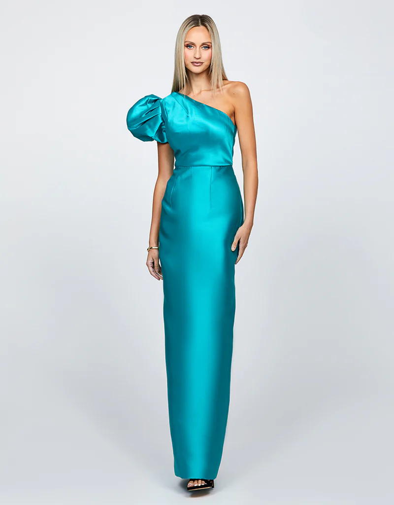 MARCHESA ONE SHOULDER GOWN B65D18L - Teal - Image 2