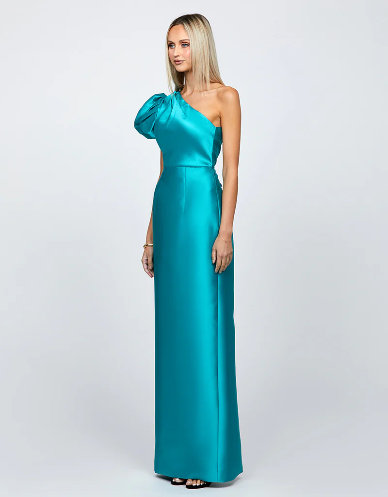 MARCHESA ONE SHOULDER GOWN B65D18L - Teal - Image 3