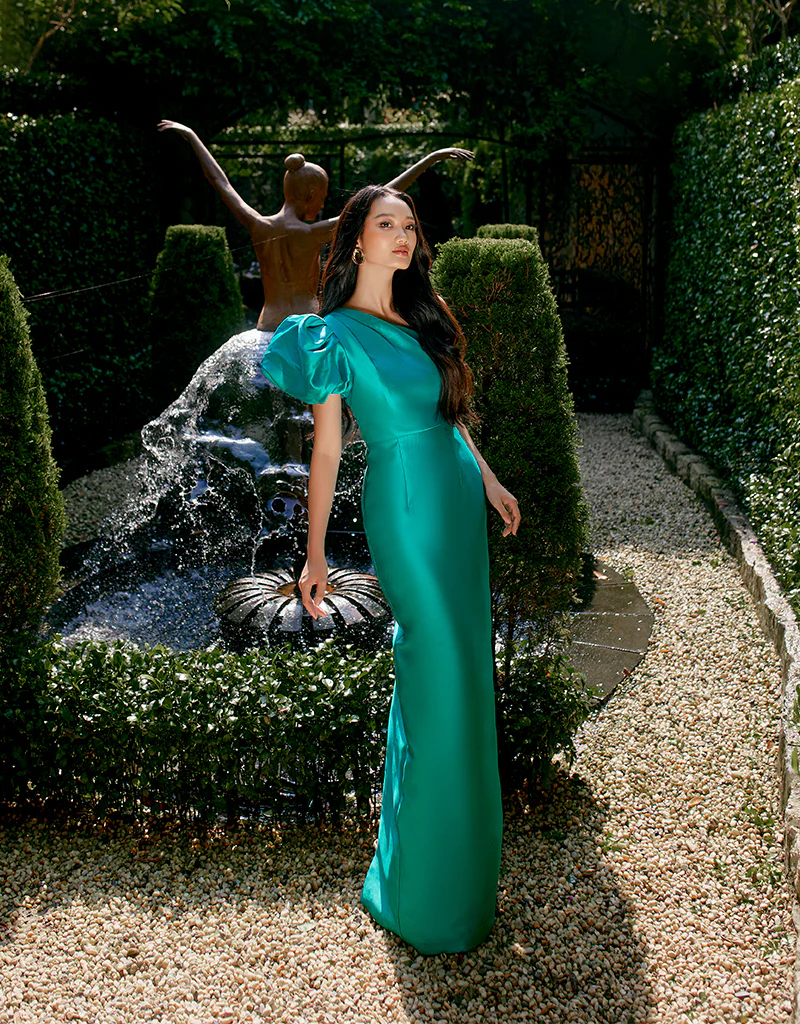 MARCHESA ONE SHOULDER GOWN B65D18L - Teal - Image 5