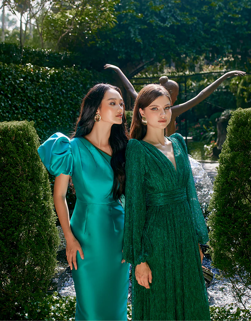 MARCHESA ONE SHOULDER GOWN B65D18L - Teal - Image 8