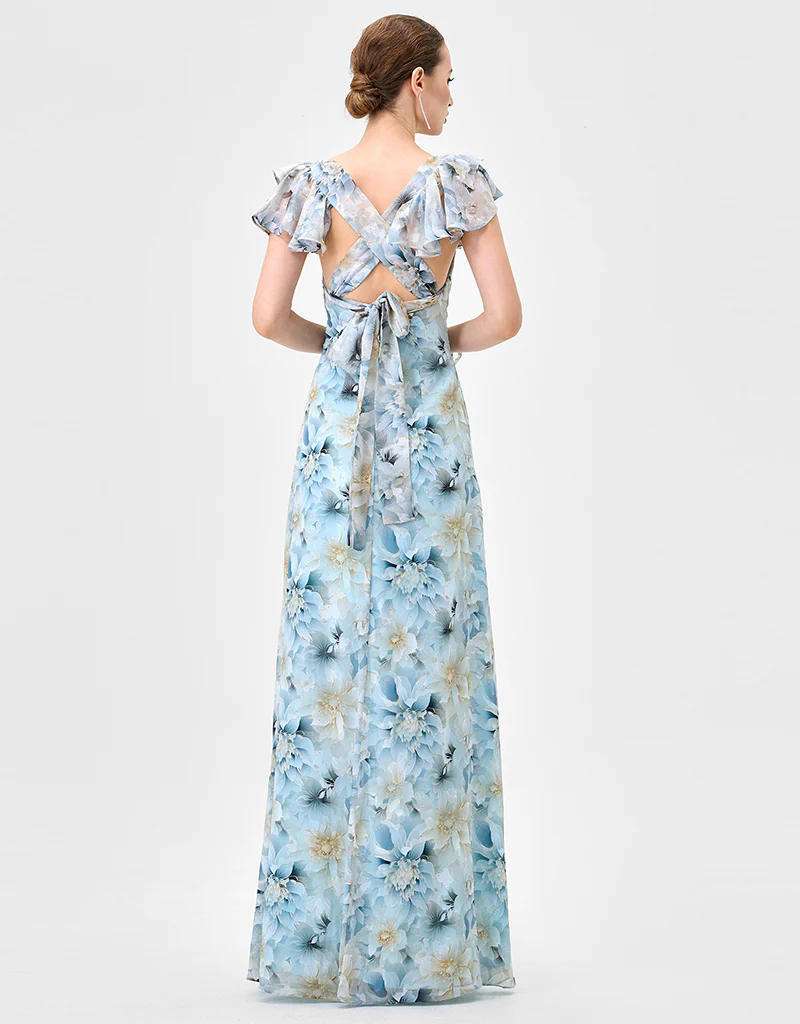 MARKOVA FRILL SHOULDER MAXI BL83D0103 - Blue/Silver Print - Image 5