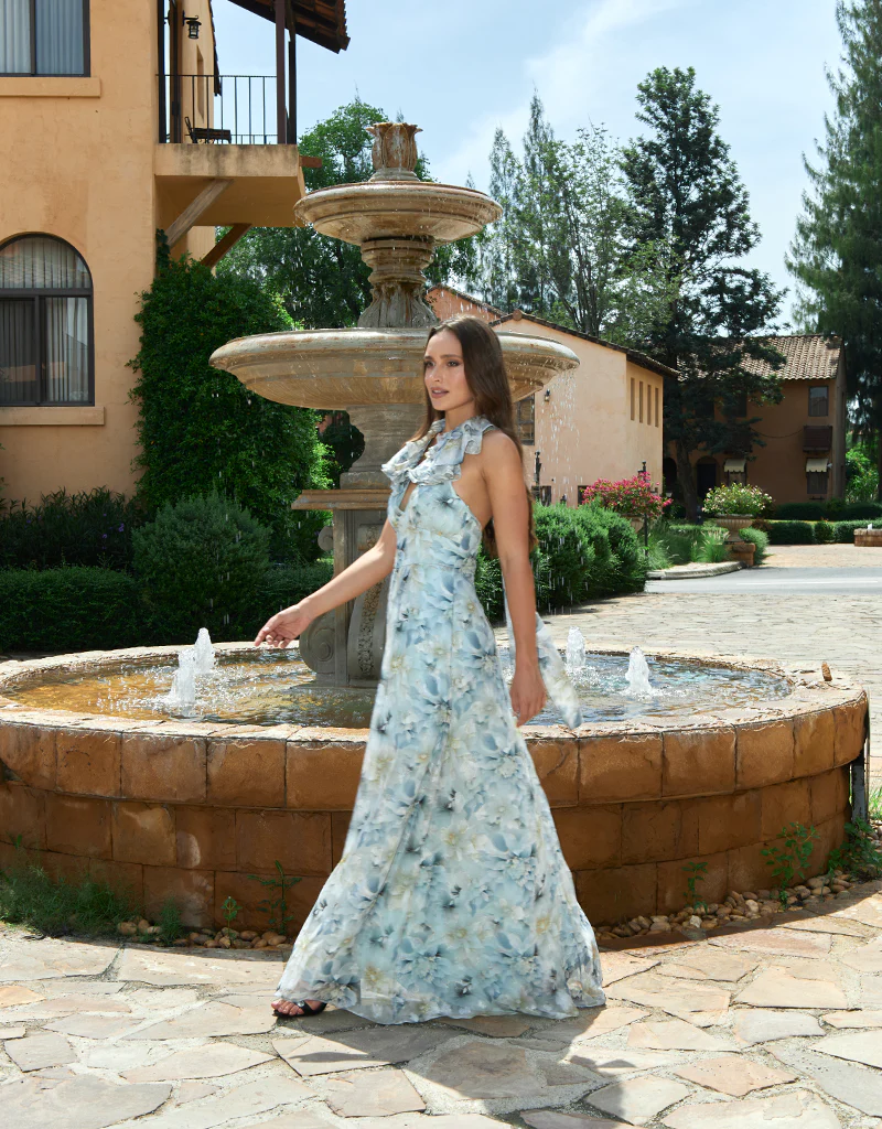 MARKOVA FRILL SHOULDER MAXI BL83D0103 - Blue/Silver Print - Image 9