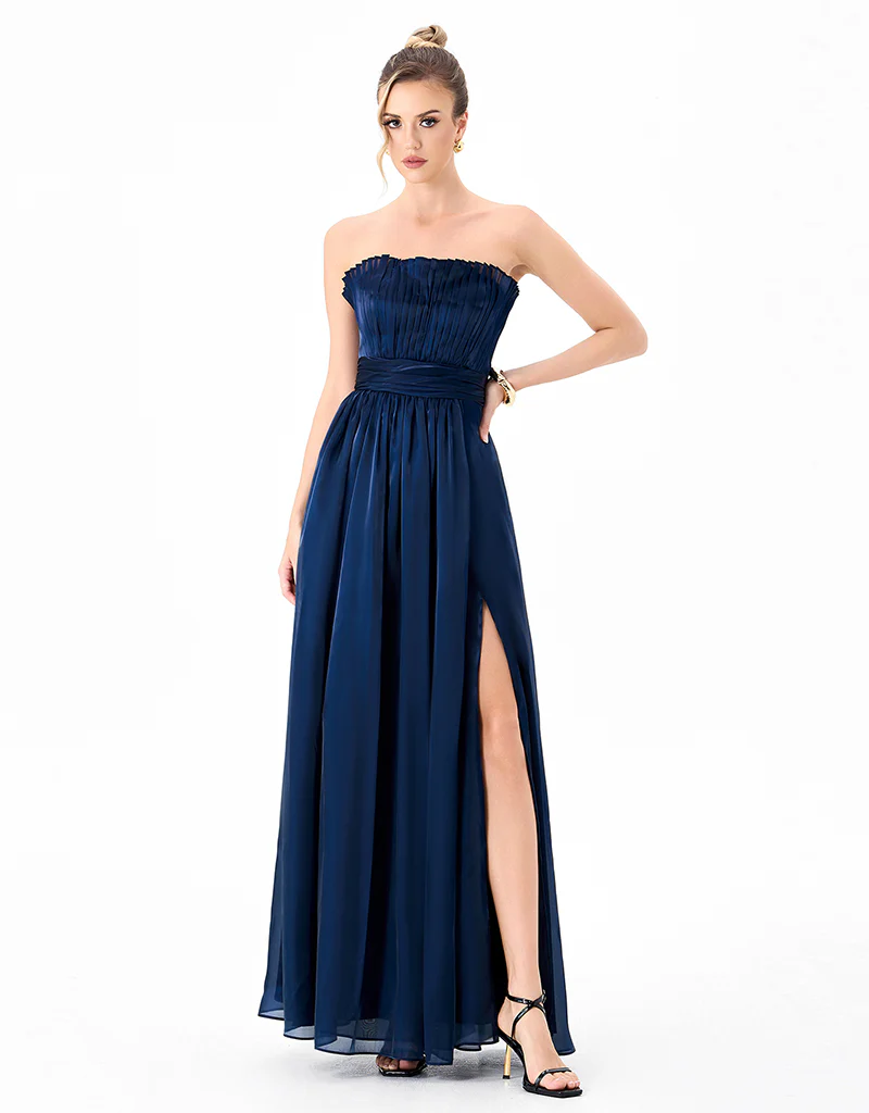 MEIRA STRAPLESS FRILL GOWN B83D0139 - Navy - Image 3