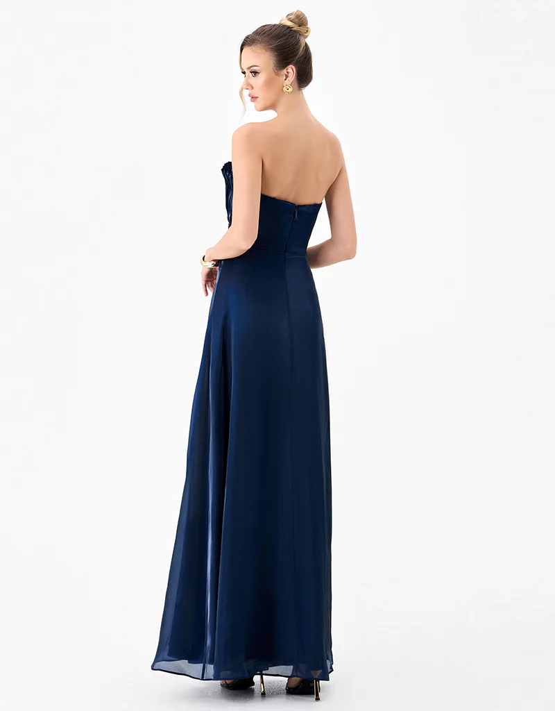 MEIRA STRAPLESS FRILL GOWN B83D0139 - Navy - Image 6