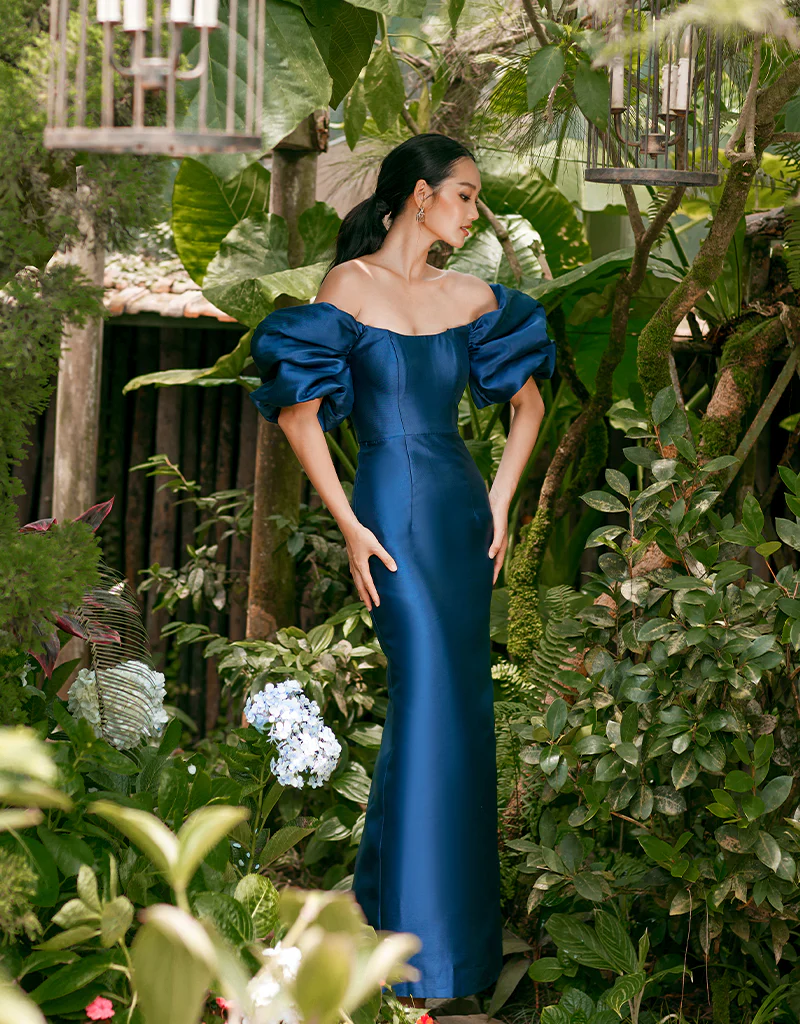 MEREDITH PUFF SLEEVES SCOOPED GOWN B82D81L - Navy - Image 5