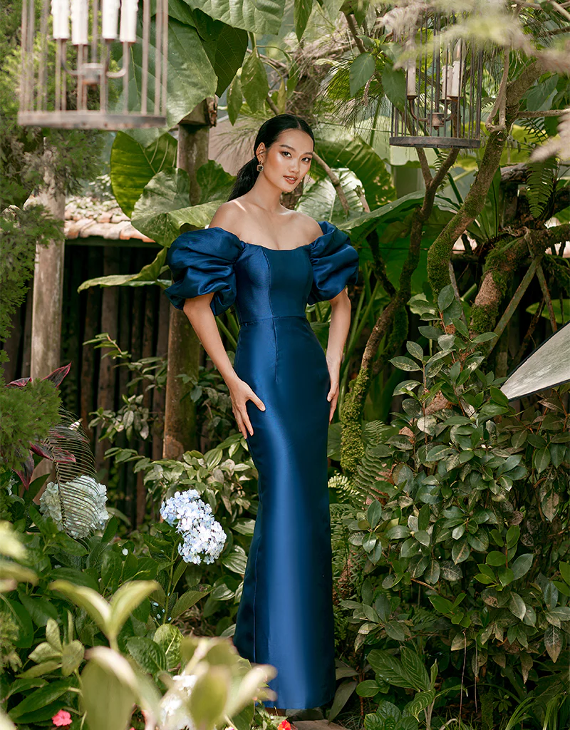 MEREDITH PUFF SLEEVES SCOOPED GOWN B82D81L - Navy - Image 7