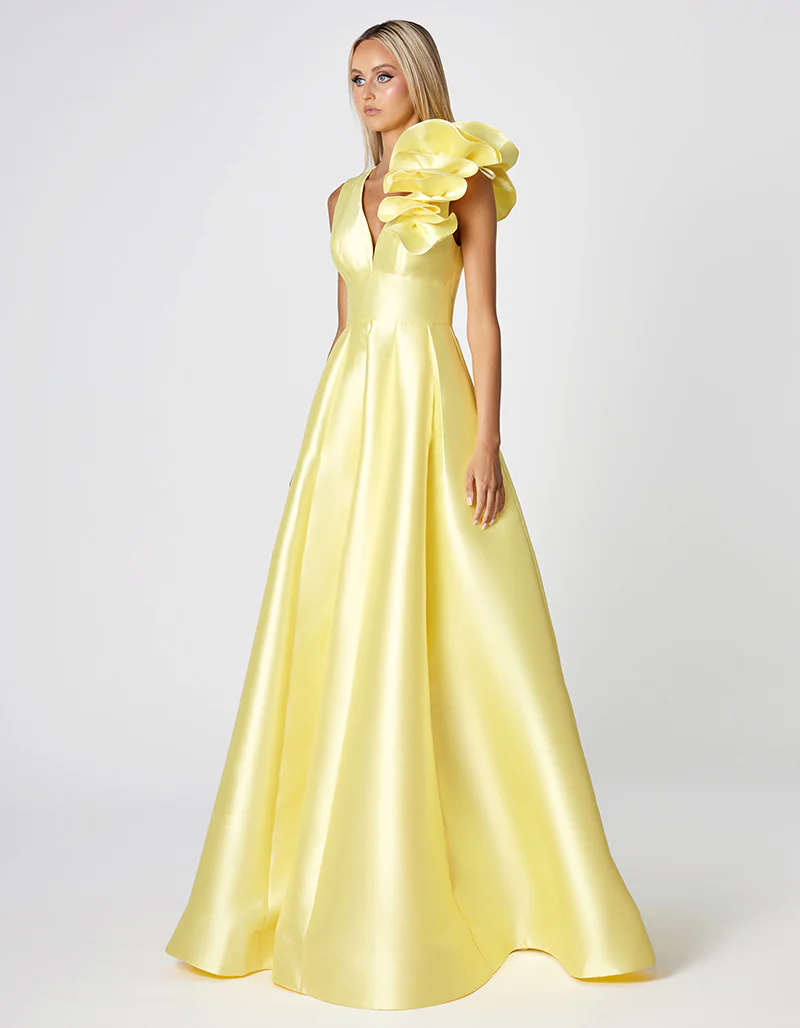 MIRELLA V NECK RUFFLE GOWN B81D51L - Yellow - Image 3