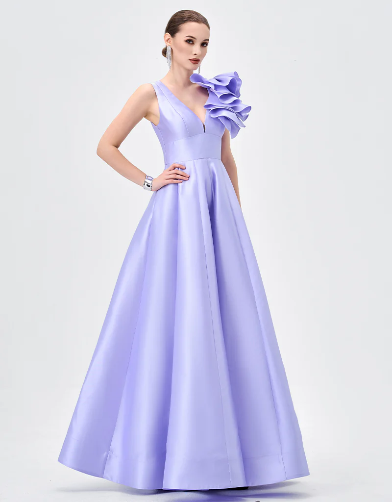 MIRELLA V NECK RUFFLE GOWN B83D01104 - Lavender - Image 4
