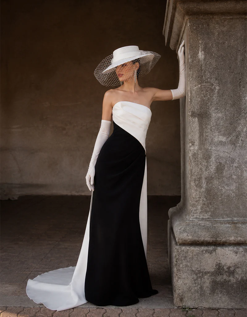 ROELLA ASYMMETRIC SASH GOWN B83D02100 - Black/White