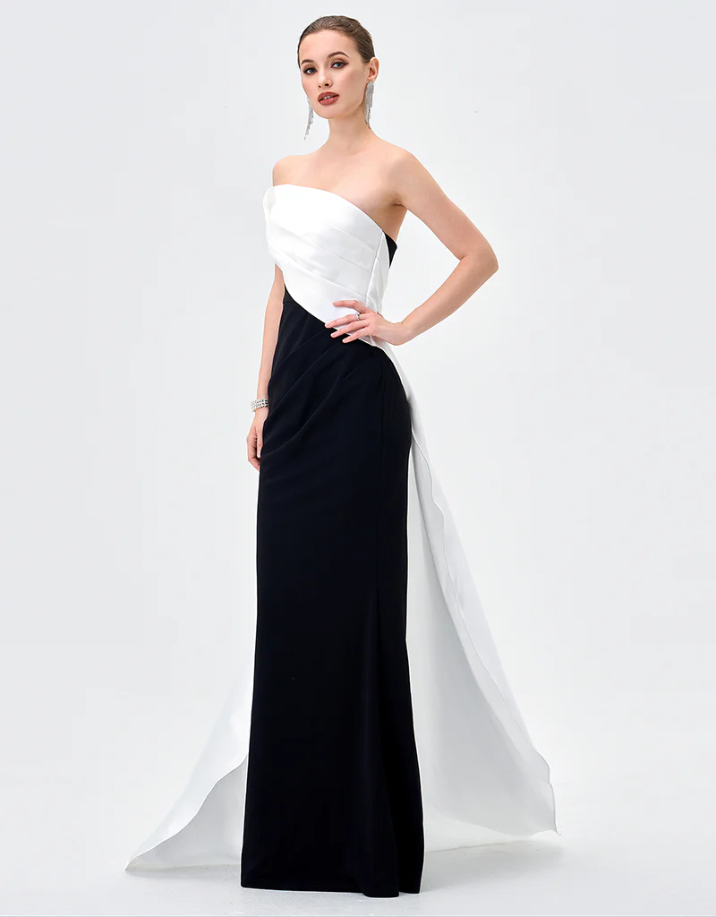 ROELLA ASYMMETRIC SASH GOWN B83D02100 - Black/White - Image 2