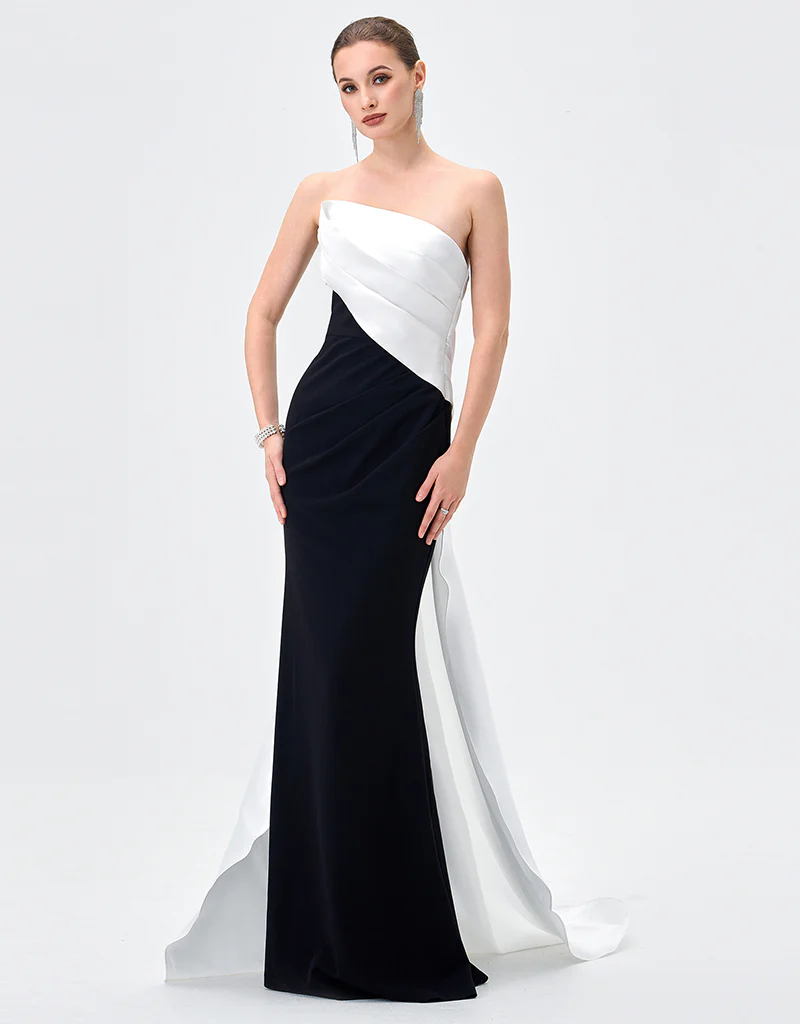 ROELLA ASYMMETRIC SASH GOWN B83D02100 - Black/White - Image 3