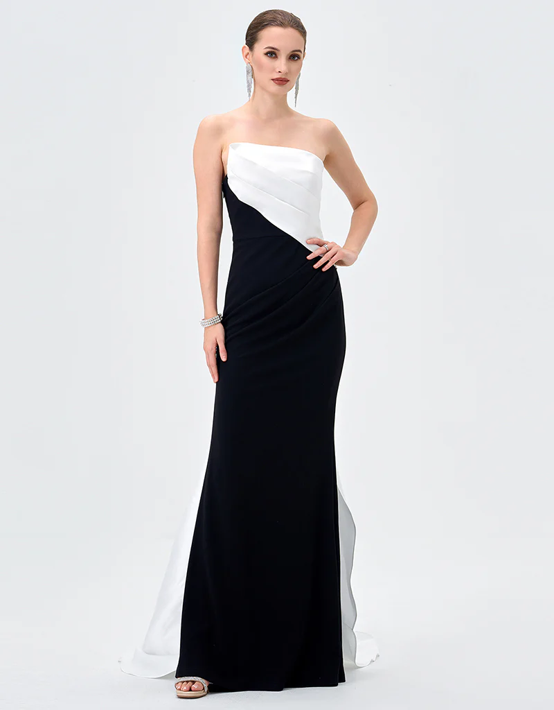 ROELLA ASYMMETRIC SASH GOWN B83D02100 - Black/White - Image 4